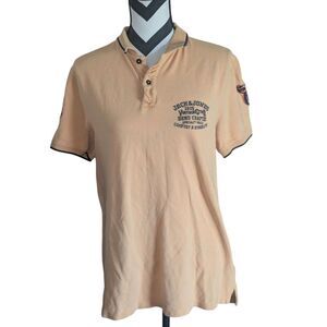 Jack & Jones Vintage Revival Polo Shirt Men's Large Peach Patches